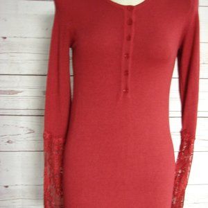 Dark Maroon Lace Trimmed Lt Weight Sweater Dress